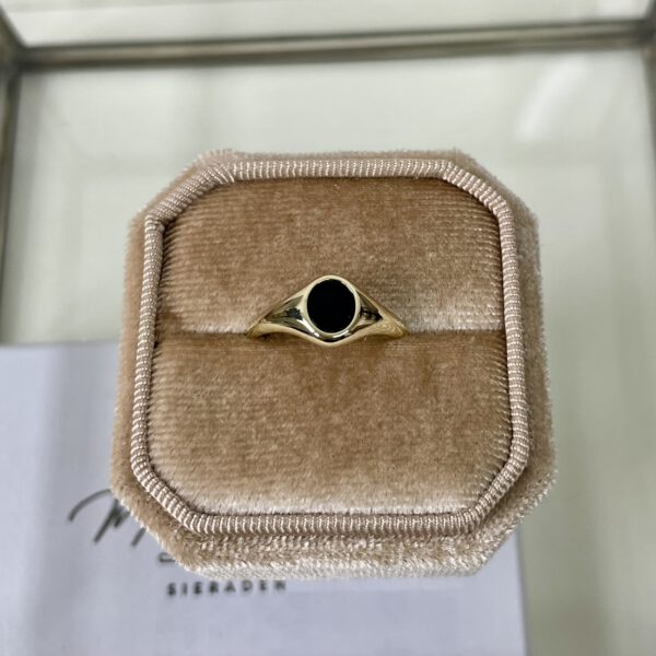 14k Blush zegelring met zwarte onyx steen - Afbeelding 5