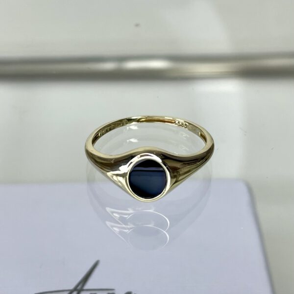 14k Blush zegelring met zwarte onyx steen