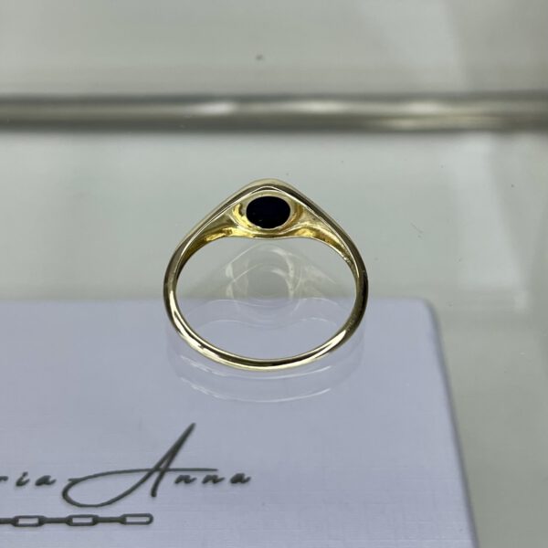 14k Blush zegelring met zwarte onyx steen - Afbeelding 2