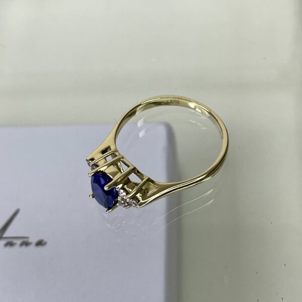 14k vintage ring saffier en diamanten - Afbeelding 2