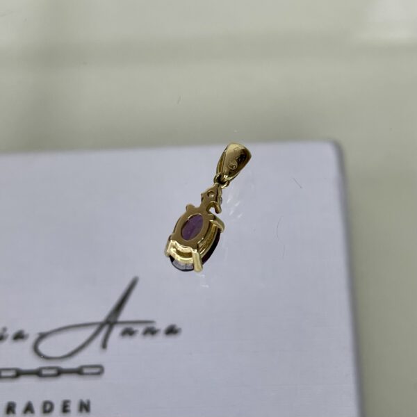 14k vintage hanger met spinel steen en diamantje - Afbeelding 3