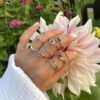Vintage 9 karaat gouden ring met Diamant en Robijnen - Afbeelding 4